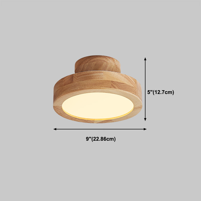 Wood Round Flush Ceiling Light Modern Style 1 Light Flush Mount Fixture in Brown