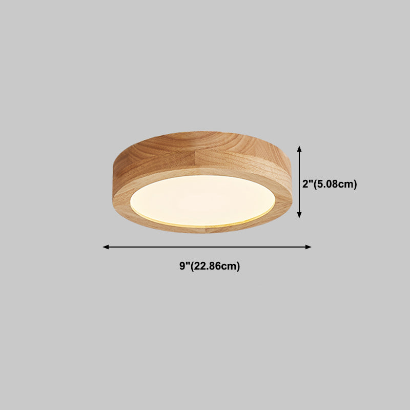 Wood Round Flush Ceiling Light Modern Style 1 Light Flush Mount Fixture in Brown