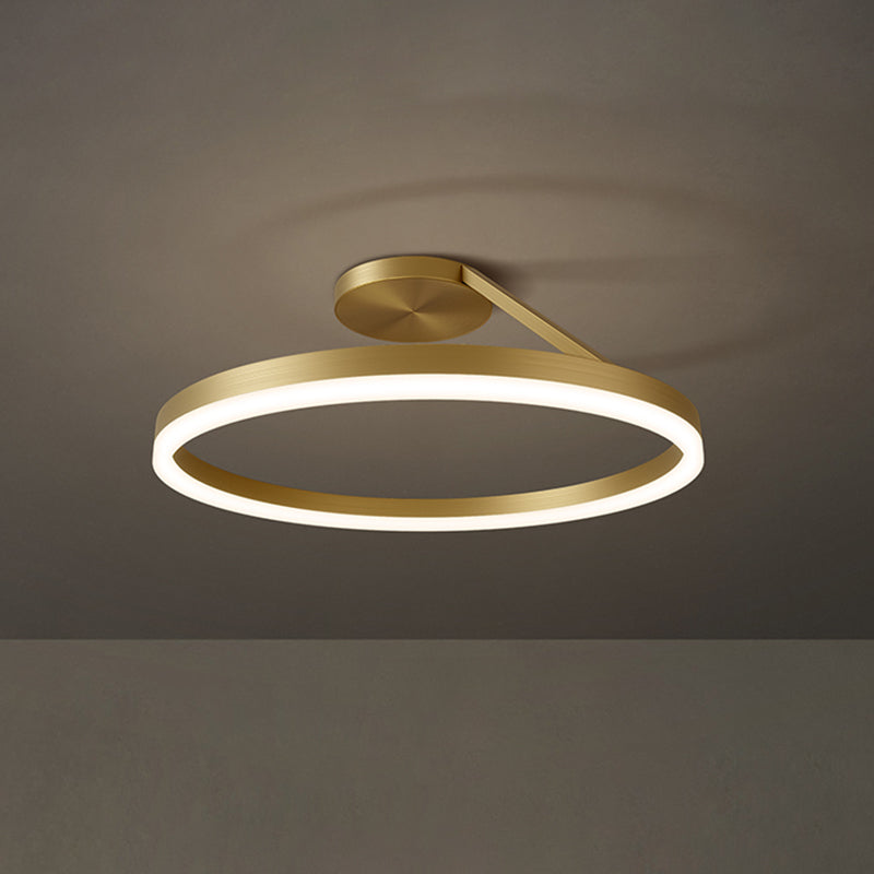 Metal Round Shade Flush Ceiling Light Modern Style 1 Light Flush Mount Fixture in Gold