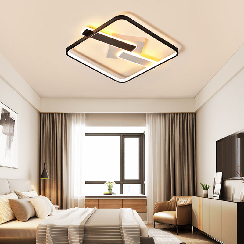 Metal Square Flush Ceiling Light Modern Style 3 Lights Flush Mount Fixture in Black