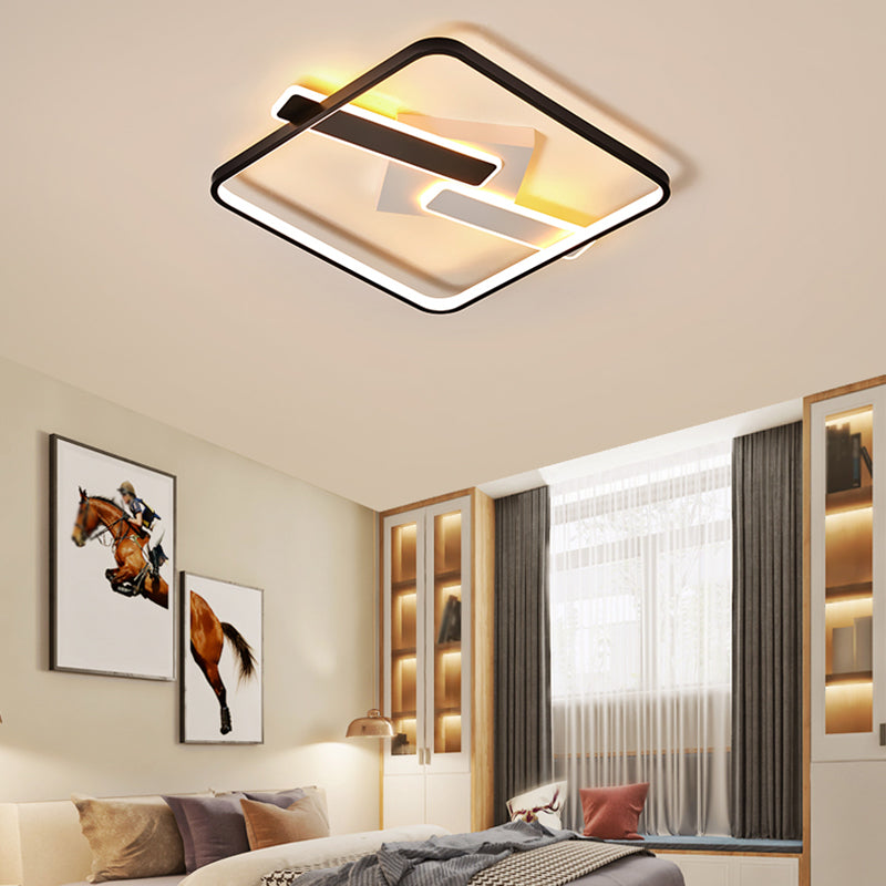 Metal Square Flush Ceiling Light Modern Style 3 Lights Flush Mount Fixture in Black