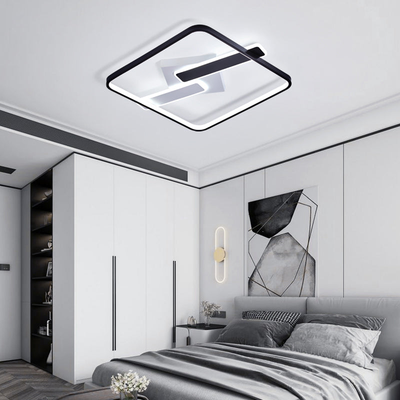 Metal Square Flush Ceiling Light Modern Style 3 Lights Flush Mount Fixture in Black