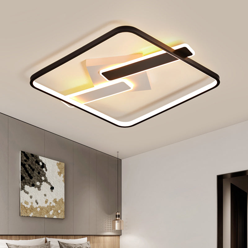 Metal Square Flush Ceiling Light Modern Style 3 Lights Flush Mount Fixture in Black