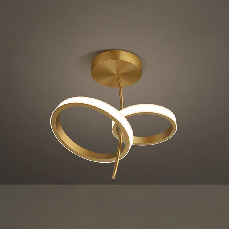 Round Metal Shade Flush Ceiling Light Modern Style 2 Lights Flush Mount Fixture in Brass