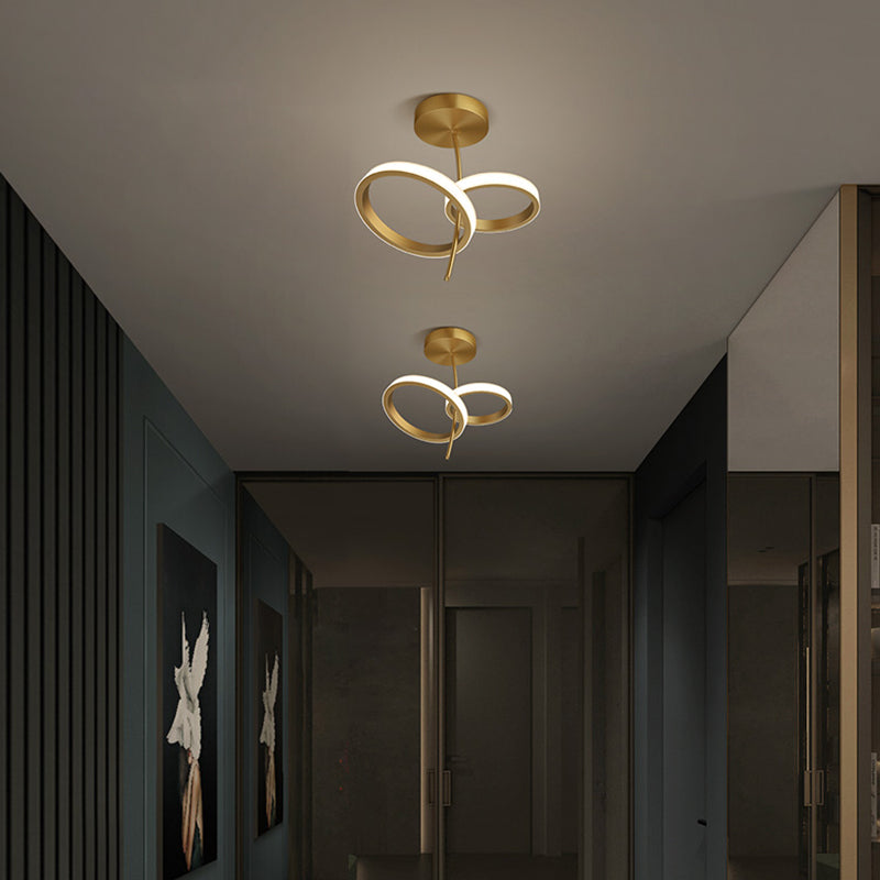 Round Metal Shade Flush Ceiling Light Modern Style 2 Lights Flush Mount Fixture in Brass