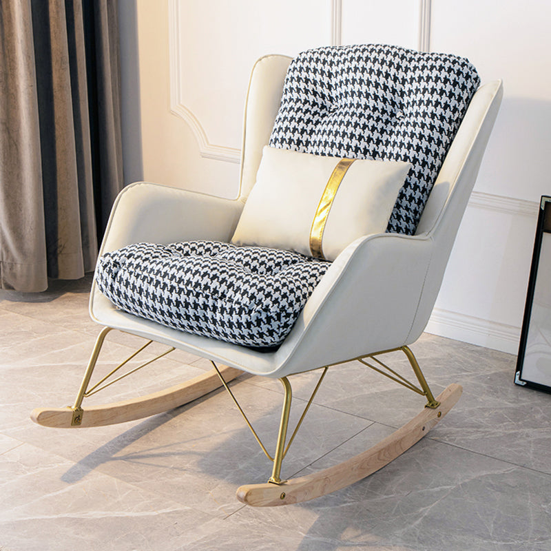 Modern Rocking Chair Ottoman Golden Legs Rocker Chair with Pillow