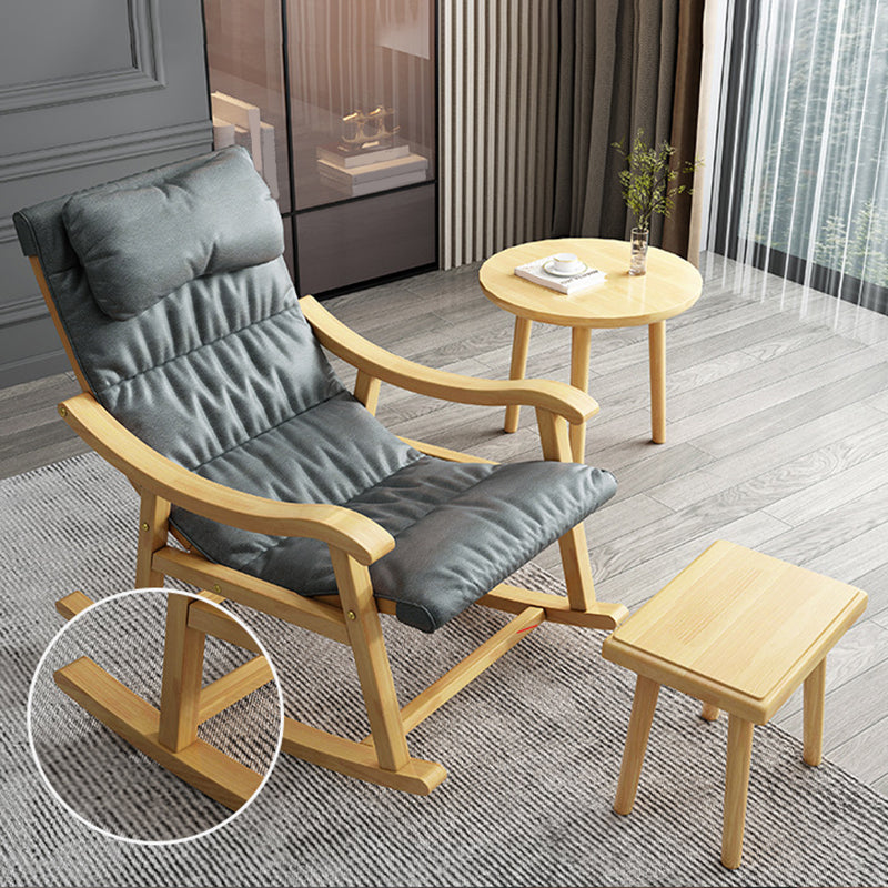 Creative Indoor Rocking Chair Faux Leather Rocker Chair with Wooden Legs