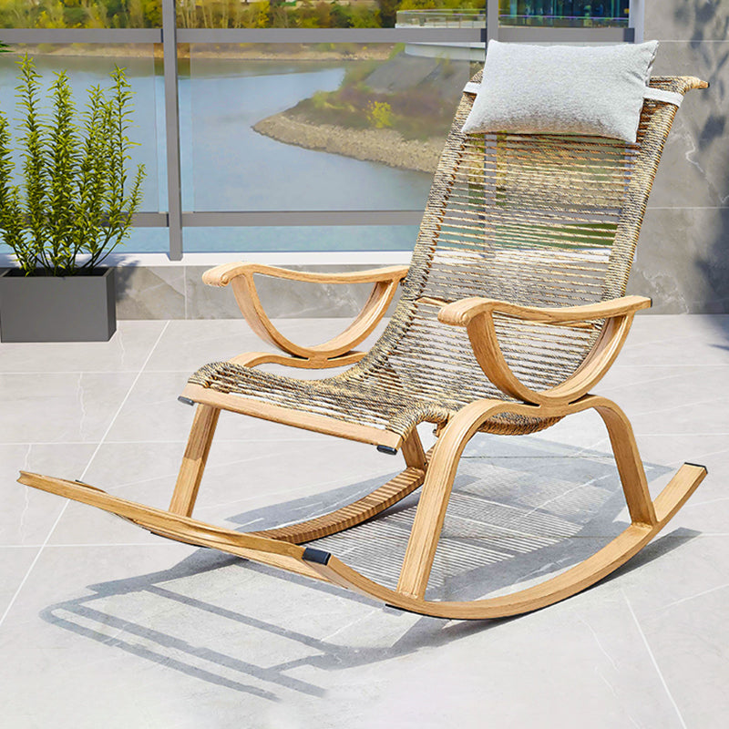 Contemporary Rocking Chair Rattan Trapezoidal Back Solid Color Porch Rocking Chair