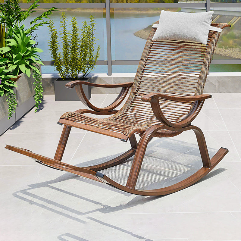 Contemporary Rocking Chair Rattan Trapezoidal Back Solid Color Porch Rocking Chair