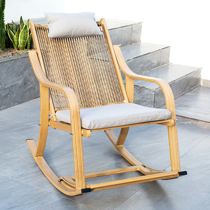 Contemporary Rocking Chair Rattan Trapezoidal Back Solid Color Porch Rocking Chair