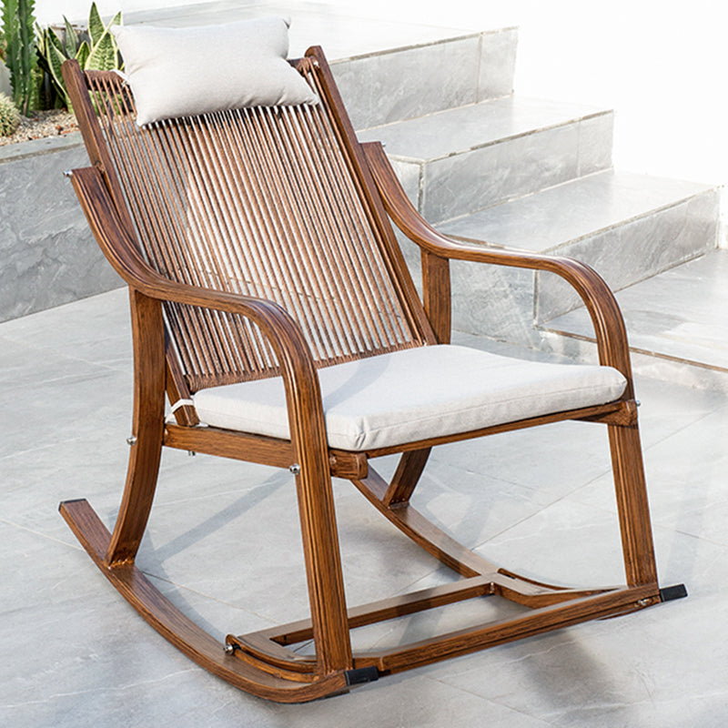 Contemporary Rocking Chair Rattan Trapezoidal Back Solid Color Porch Rocking Chair