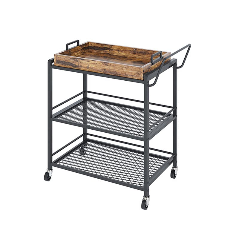 Modern Style Metal Prep Table 31.5"H Rolling Wood Prep Table with Open Storage