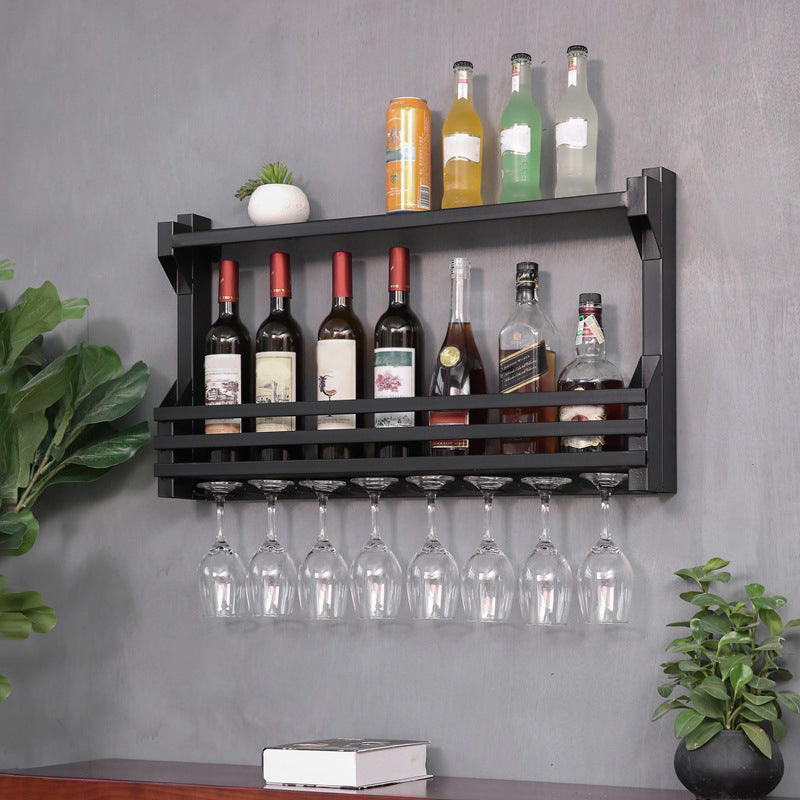 Wall Mounted Iron Wine Glass Stemware Rack Holder Modern Wine Racks with Shelf