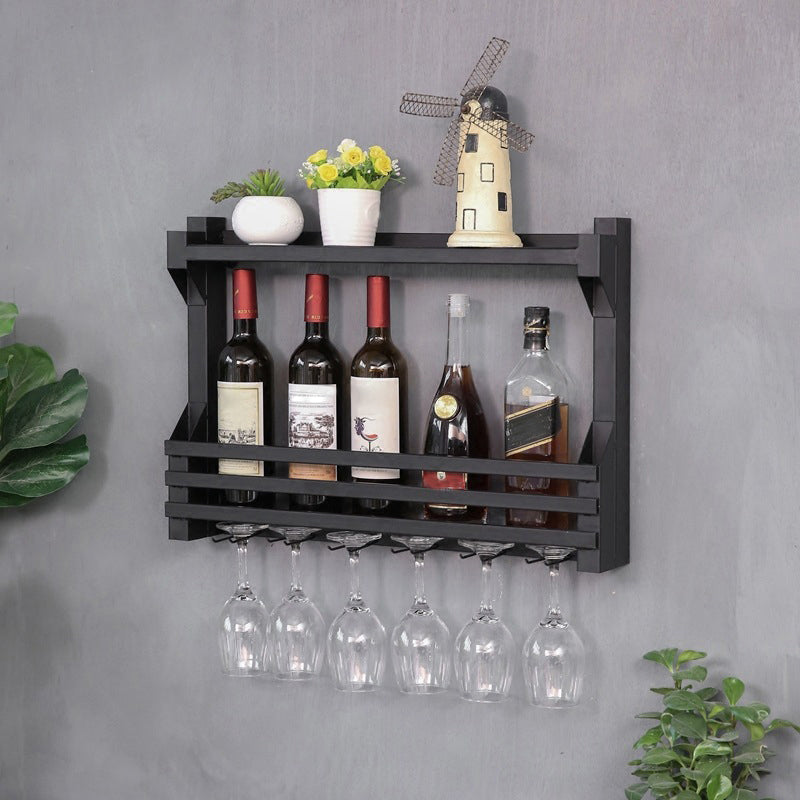 Wall Mounted Iron Wine Glass Stemware Rack Holder Modern Wine Racks with Shelf