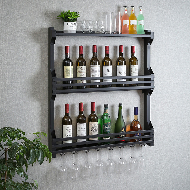 Wall Mounted Iron Wine Glass Stemware Rack Holder Modern Wine Racks with Shelf