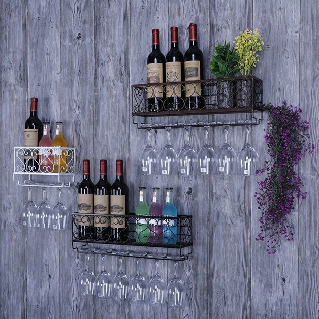 Metal Modern Wine Shelf with Bottle Stemware Holder Wall Mounted Wine Racks