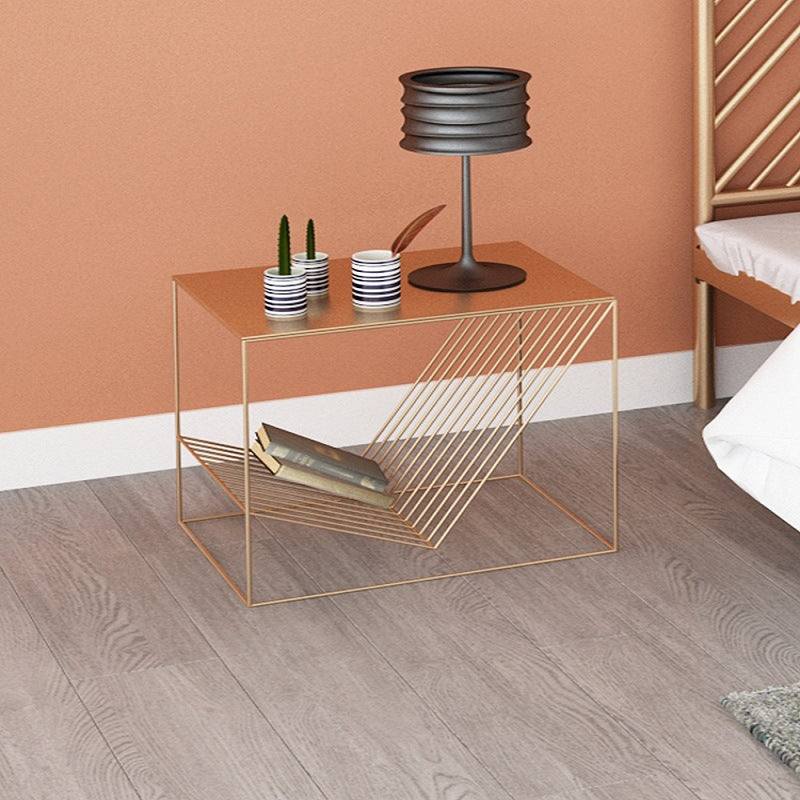 Metal Bed Nightstand Lower Shelf Accent Table Nightstand for Bedroom