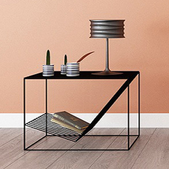 Metal Bed Nightstand Lower Shelf Accent Table Nightstand for Bedroom