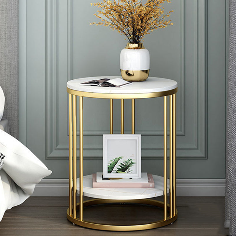 Faux Marble Accent Table Nightstand 21.65" Tall Glam Bedside Cabinet with 2 Shelves