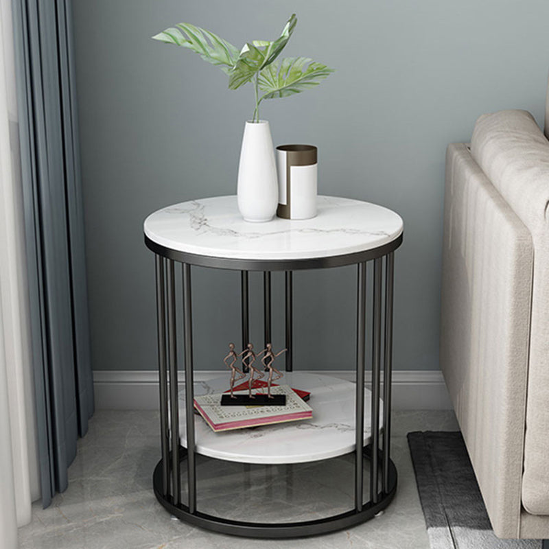 Faux Marble Accent Table Nightstand 21.65" Tall Glam Bedside Cabinet with 2 Shelves