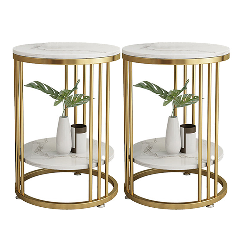 Faux Marble Accent Table Nightstand 21.65" Tall Glam Bedside Cabinet with 2 Shelves