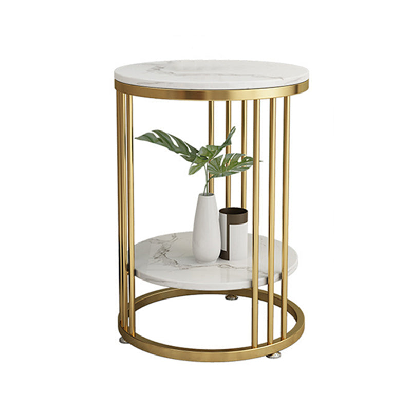 Faux Marble Accent Table Nightstand 21.65" Tall Glam Bedside Cabinet with 2 Shelves