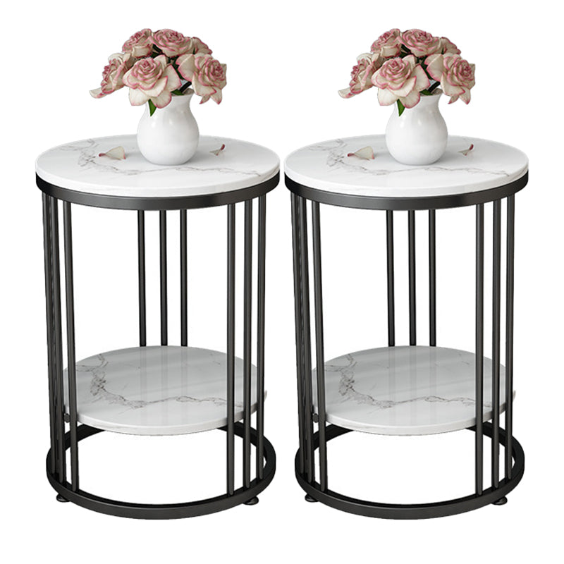 Faux Marble Accent Table Nightstand 21.65" Tall Glam Bedside Cabinet with 2 Shelves