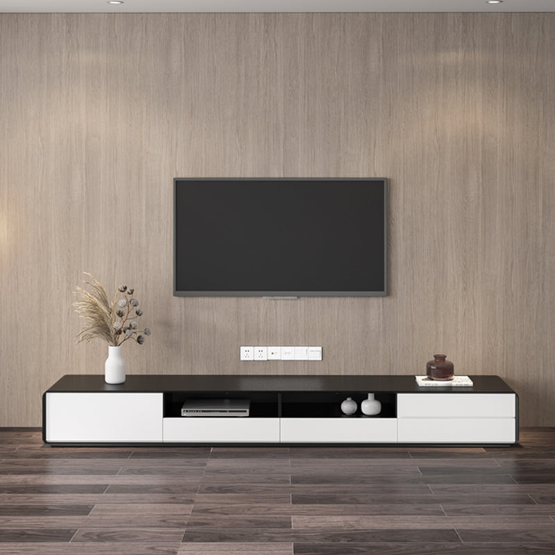 Contemporary Open Shelving TV Console Engineered Wood TV Stand in Black and White