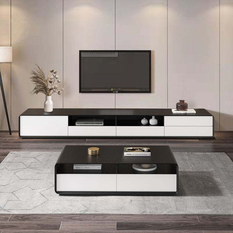 Contemporary Open Shelving TV Console Engineered Wood TV Stand in Black and White