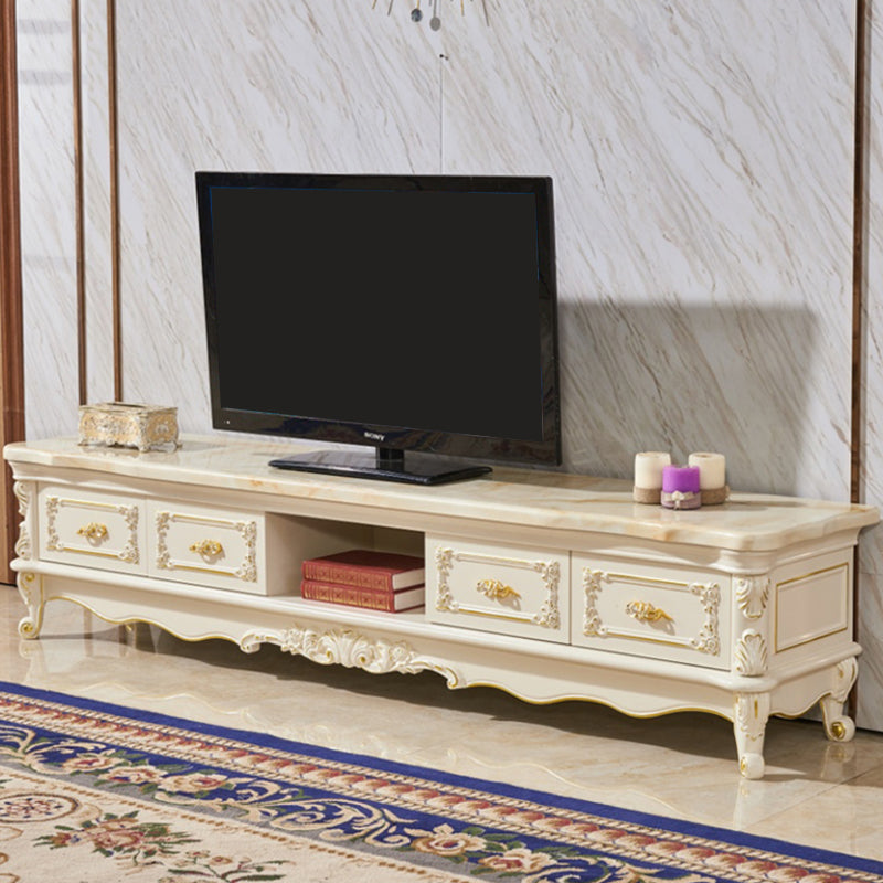 Glam Marble TV Stand White Open Shelving TV Console with Drawers