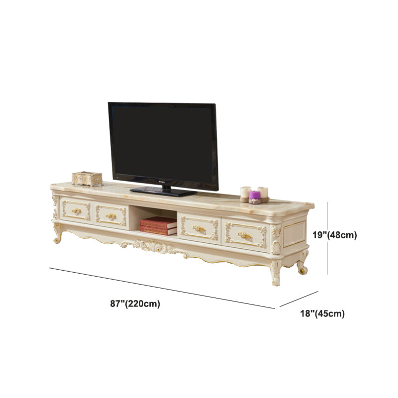 Glam Marble TV Stand White Open Shelving TV Console with Drawers