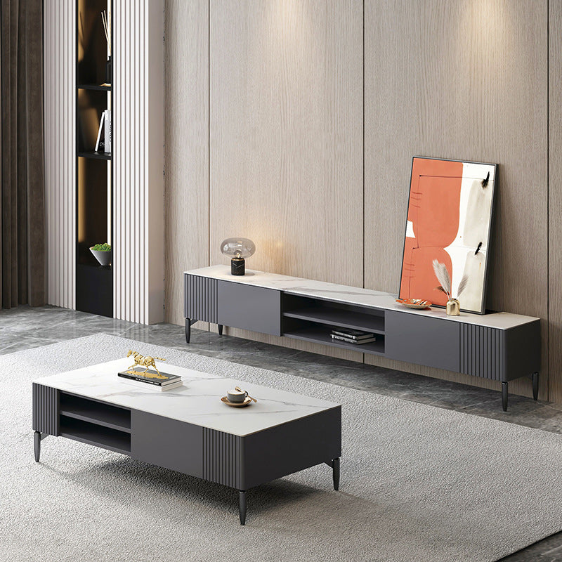 Contemporary TV Stand Stone Marble Top TV Cabinet with Splayed Legs