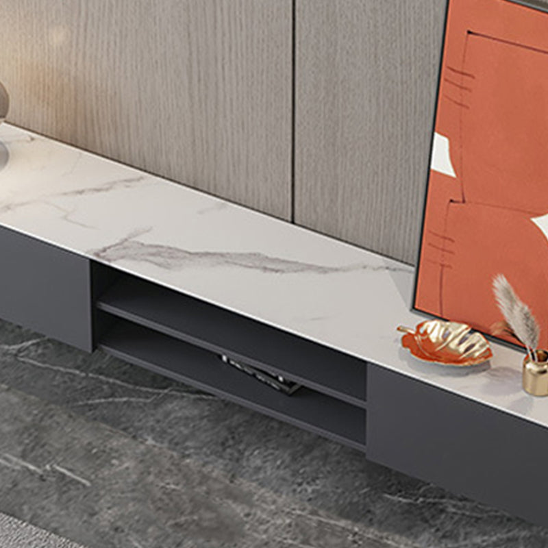 Contemporary TV Stand Stone Marble Top TV Cabinet with Splayed Legs