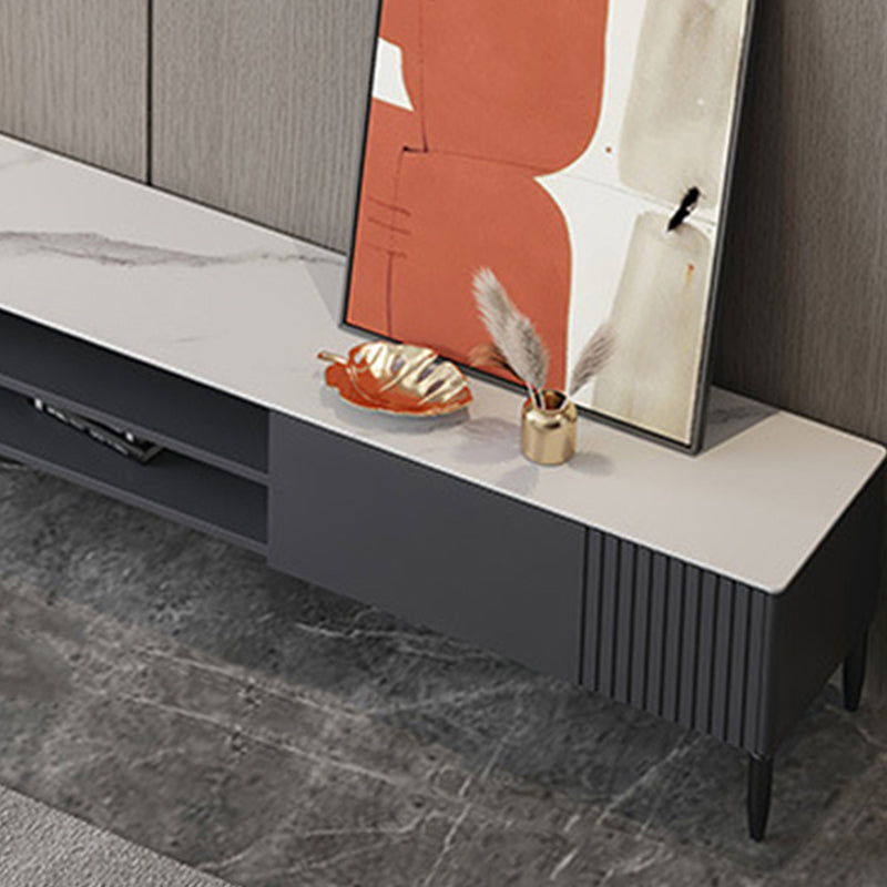 Contemporary TV Stand Stone Marble Top TV Cabinet with Splayed Legs