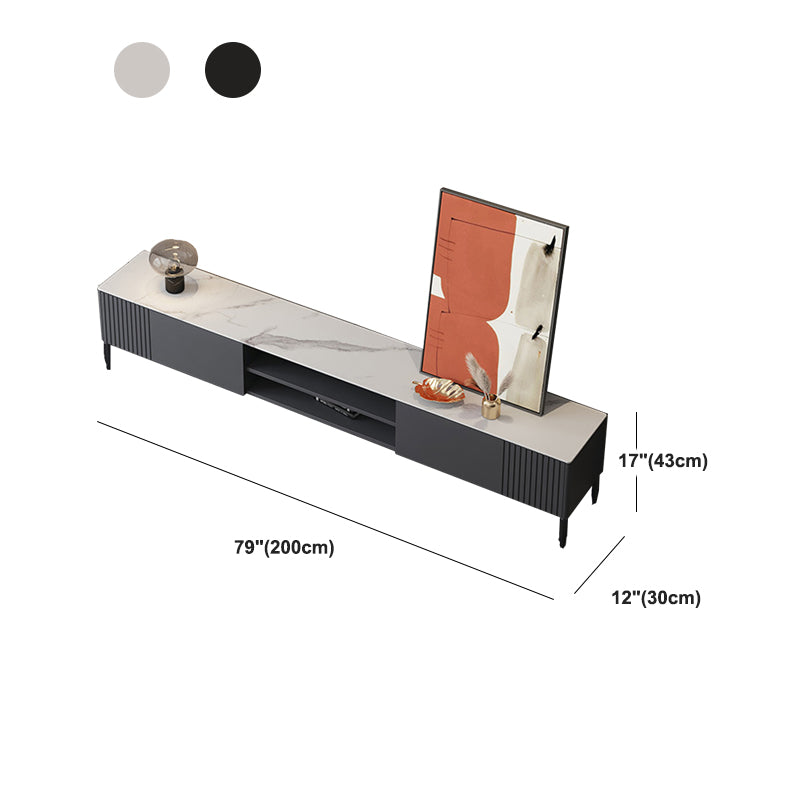 Contemporary TV Stand Stone Marble Top TV Cabinet with Splayed Legs