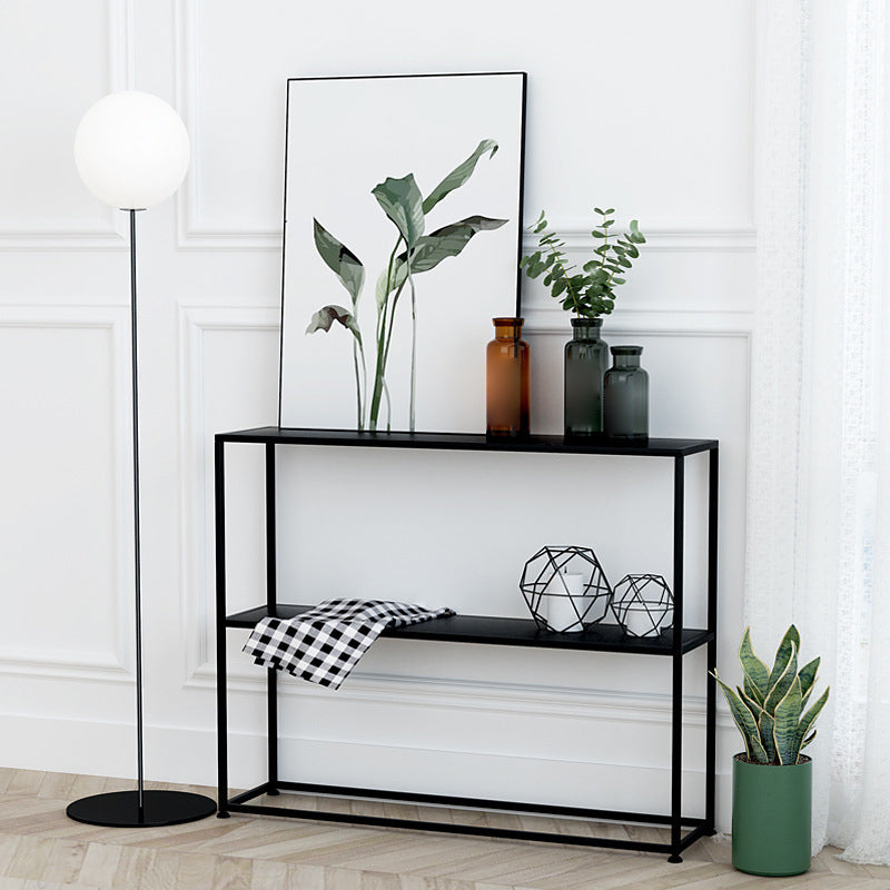 Contemporary Iron Craft Console Sofa Table Rectangle End Table with Shelves for Hall