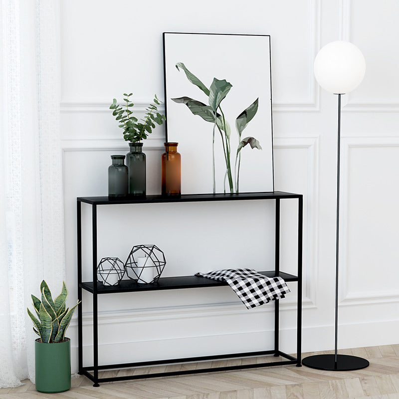 Contemporary Iron Craft Console Sofa Table Rectangle End Table with Shelves for Hall