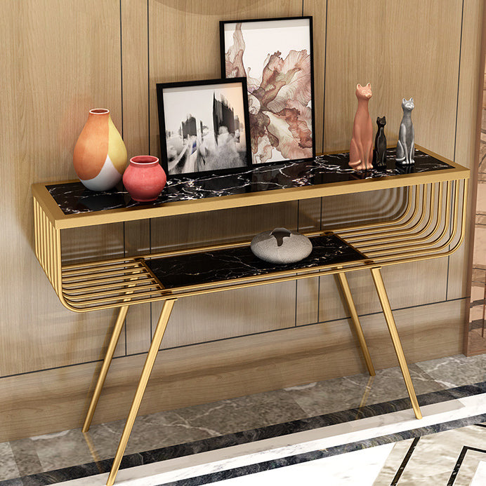 Contemporary Marble Console Sofa Table Rectangle End Table with Legs for Hall