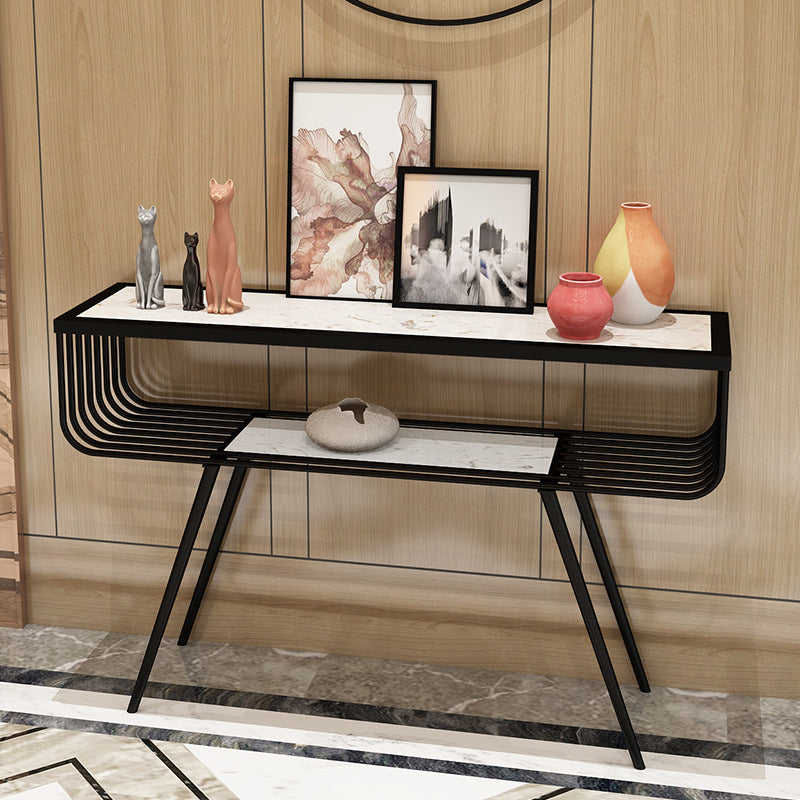 Contemporary Marble Console Sofa Table Rectangle End Table with Legs for Hall