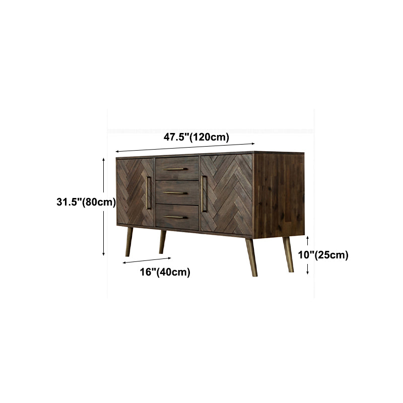 2 Doors 3 Drawer Sideboard Pine Glam Style Cupboard for Dining Room