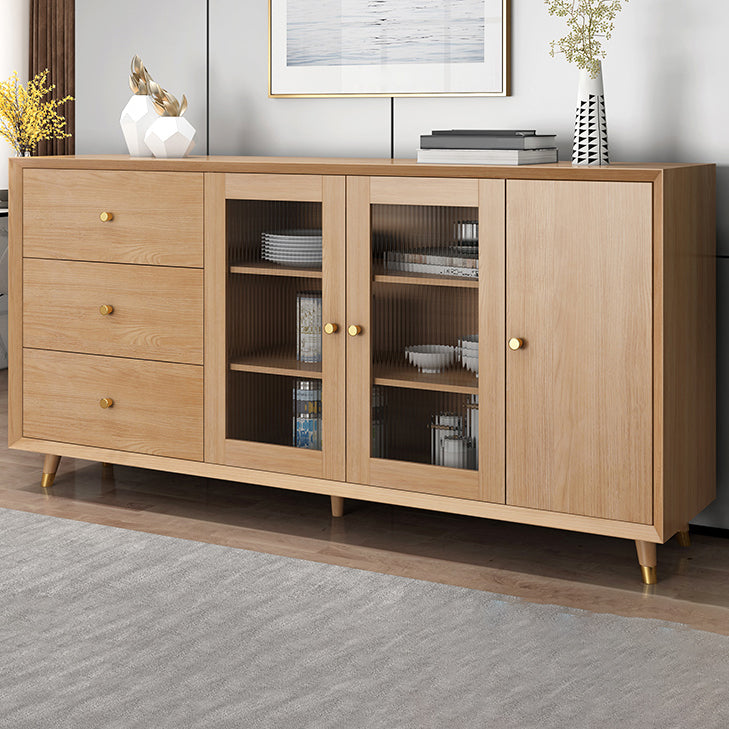 Contemporary Sideboard Sand Poplar Wood No Distressing with Drawers Credenza Cabinets