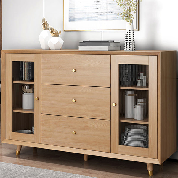 Contemporary Sideboard Sand Poplar Wood No Distressing with Drawers Credenza Cabinets