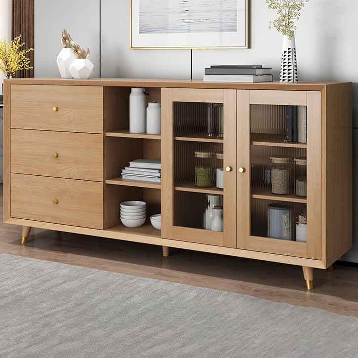 Contemporary Sideboard Sand Poplar Wood No Distressing with Drawers Credenza Cabinets