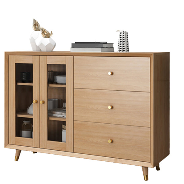 Contemporary Sideboard Sand Poplar Wood No Distressing with Drawers Credenza Cabinets