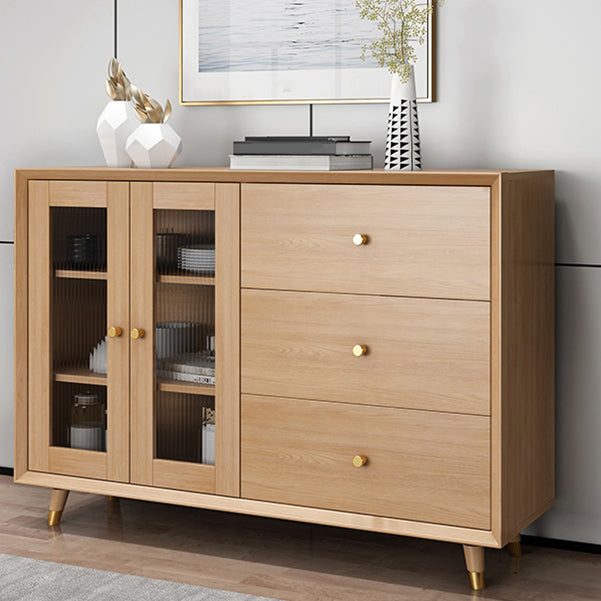 Contemporary Sideboard Sand Poplar Wood No Distressing with Drawers Credenza Cabinets