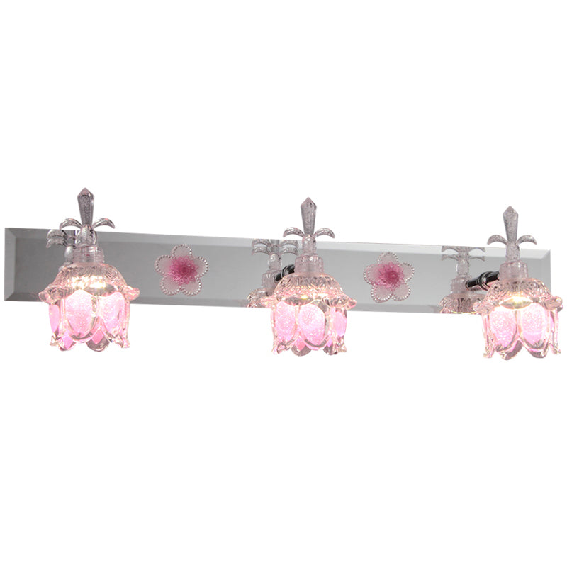 Metal & Glass Bath Sconce , Glass Flower Shade Adjustable Bath Light , 2 / 3 Lights