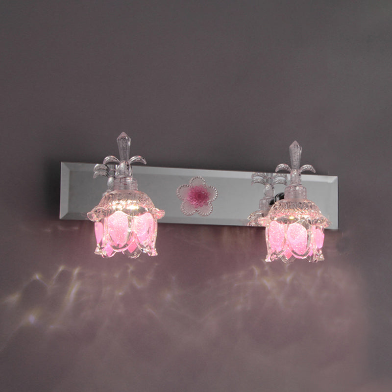 Metal & Glass Bath Sconce , Glass Flower Shade Adjustable Bath Light , 2 / 3 Lights