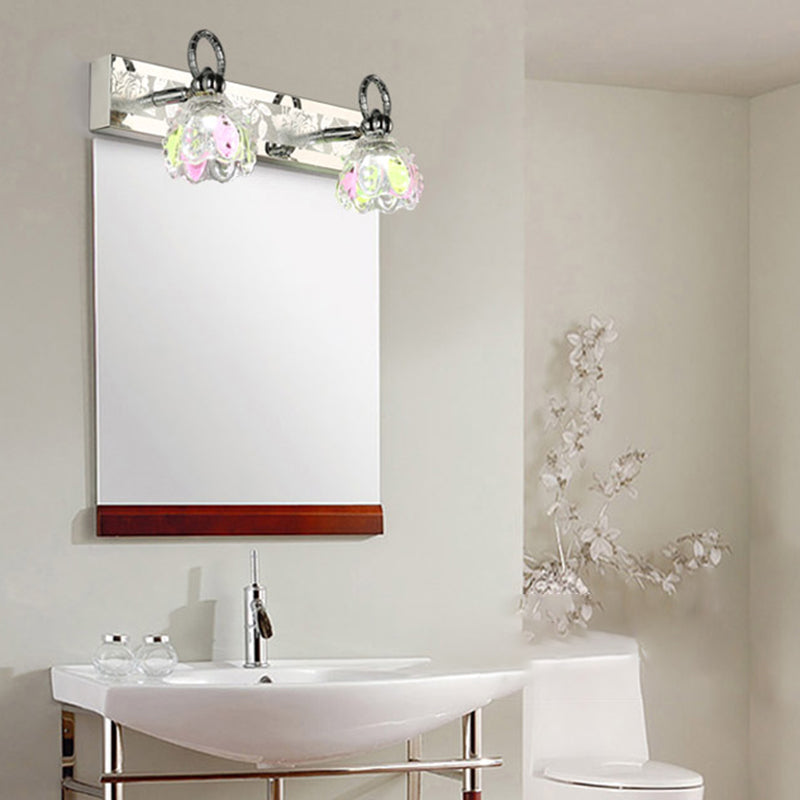 Traditional Shaded Bathroom Light Fixture Chrome Metal and Glass Bath Sconce