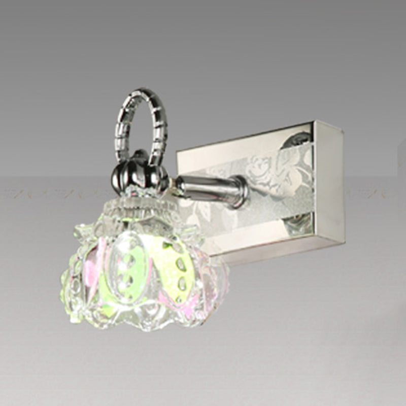 Traditional Shaded Bathroom Light Fixture Chrome Metal and Glass Bath Sconce