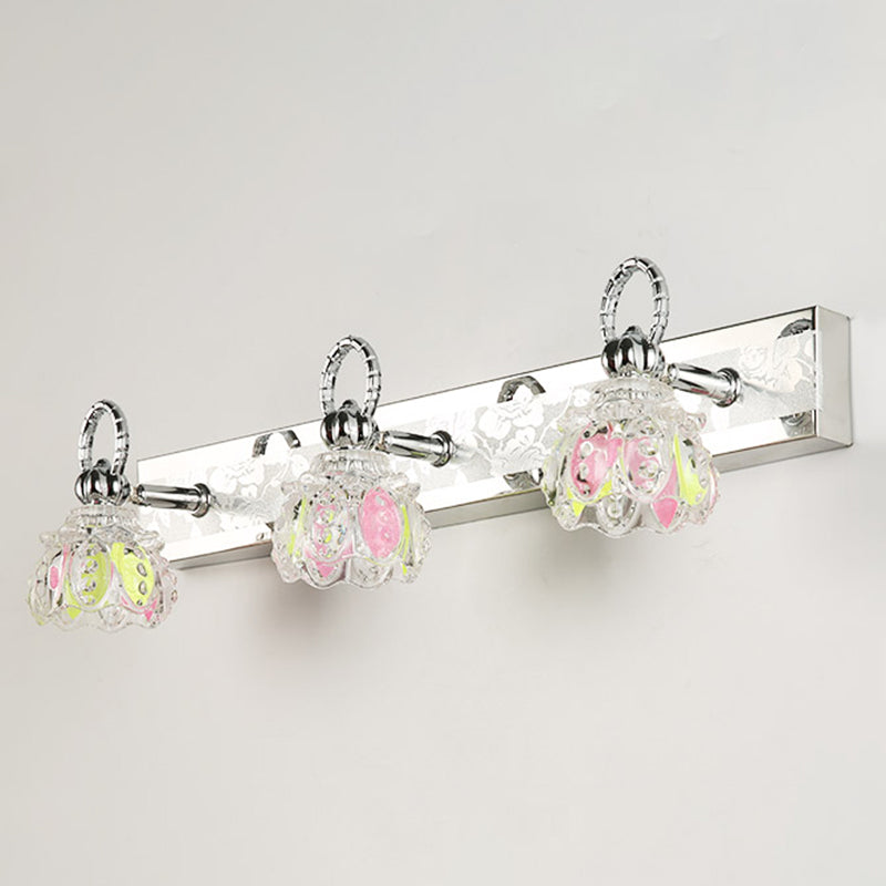 Traditional Shaded Bathroom Light Fixture Chrome Metal and Glass Bath Sconce